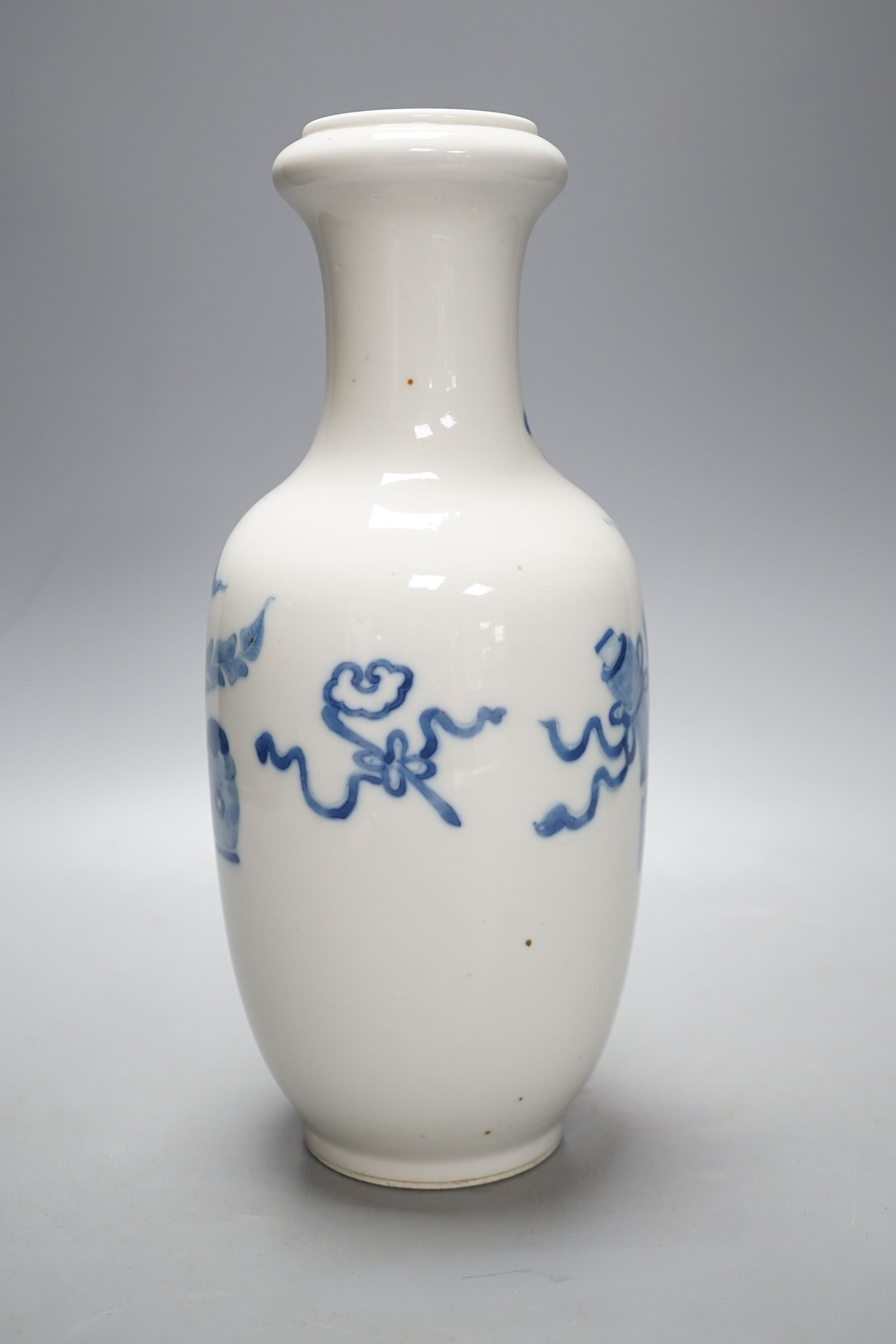 A Chinese blue and white ‘sages’ vase, 27 cms high.